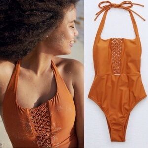 Aerie Swim Macrame Front Cheeky One Piece Bathing Suit Small